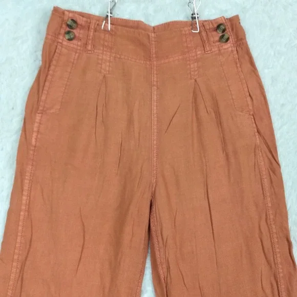 American Eagle Womens Pants Wide Leg Cropped Linen Blend Baggy Burnt Orange 6 - Picture 9 of 12